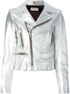 Saint Laurent Classic Biker Jacket, Women's, Size: 40, Grey, Goat Skin/cupro/cotton