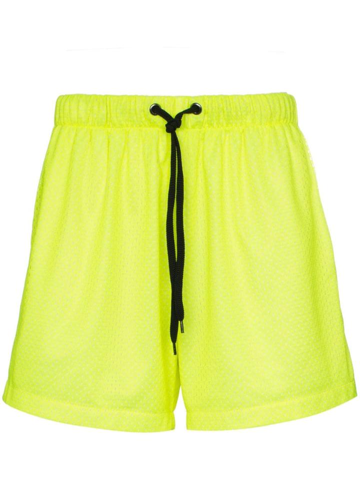 Duo Logo Stripe Mesh Cotton Blend Shorts - Yellow