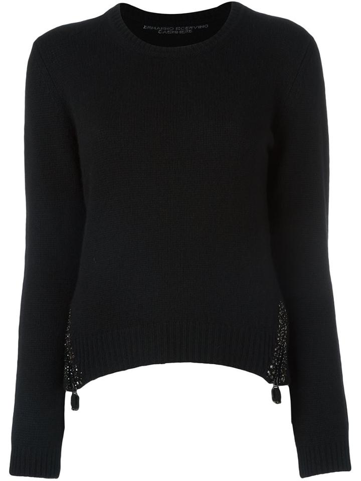 Ermanno Scervino Round Neck Jumper, Women's, Size: 44, Black, Crystal/cashmere/zamac