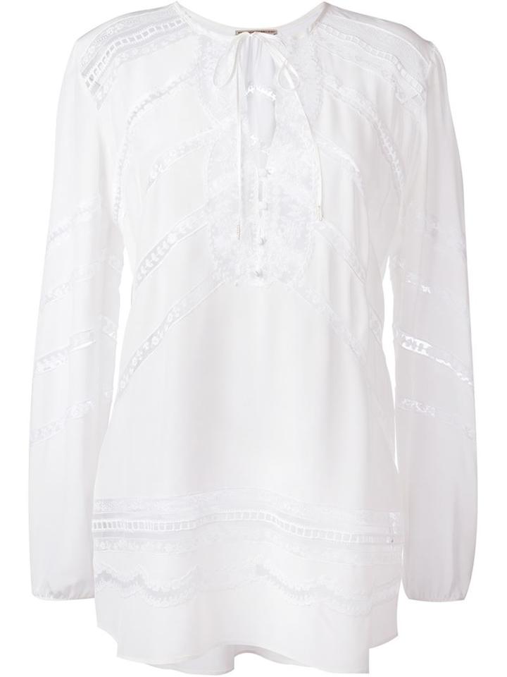 Ermanno Scervino Lace Insert Blouse, Women's, Size: 38, White, Silk/cotton/polyamide