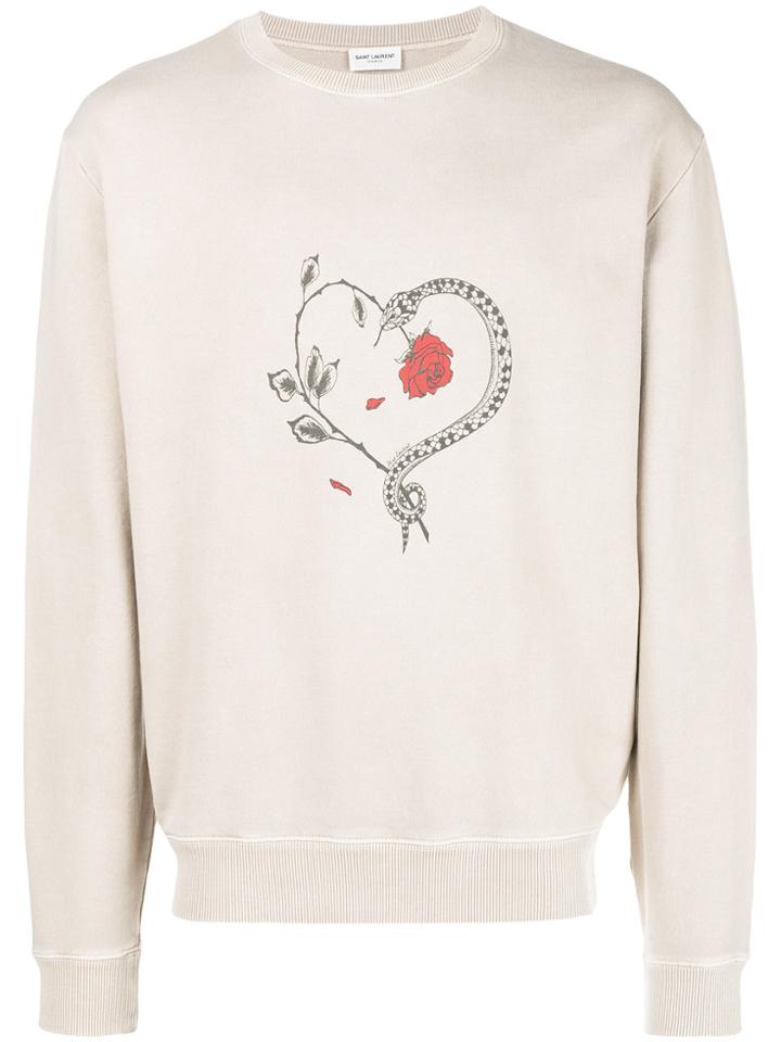 Saint Laurent Heart Print Sweatshirt - Nude & Neutrals