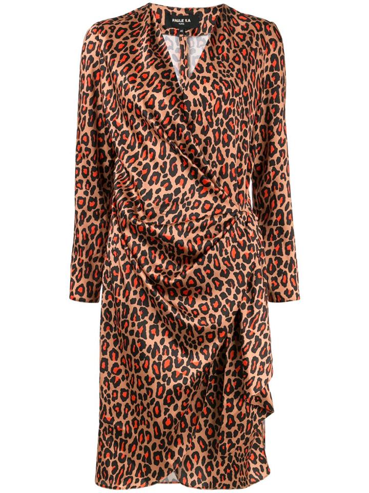 Paule Ka Leopard Print Wrap Dress - Brown