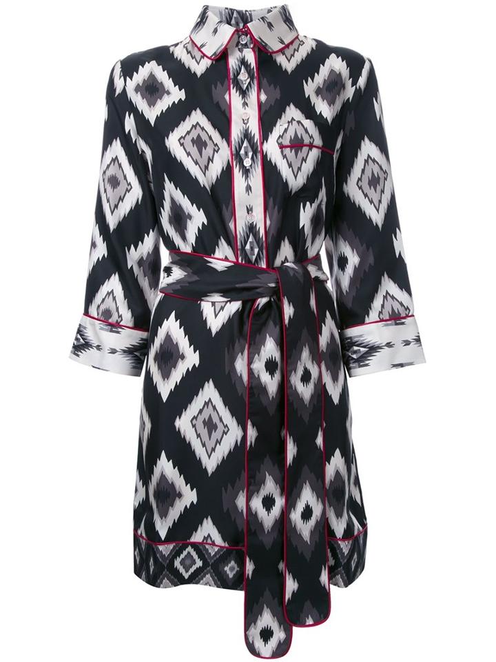 For Restless Sleepers Geometric Print Longsleeved Dress, Women's, Size: Medium, Black, Silk