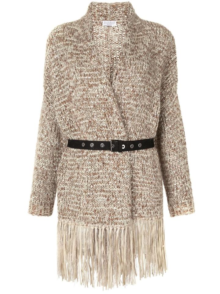 Brunello Cucinelli Belted Wrap Cardigan - Neutrals