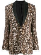 R13 Leopard Print Single-breasted Blazer - Black