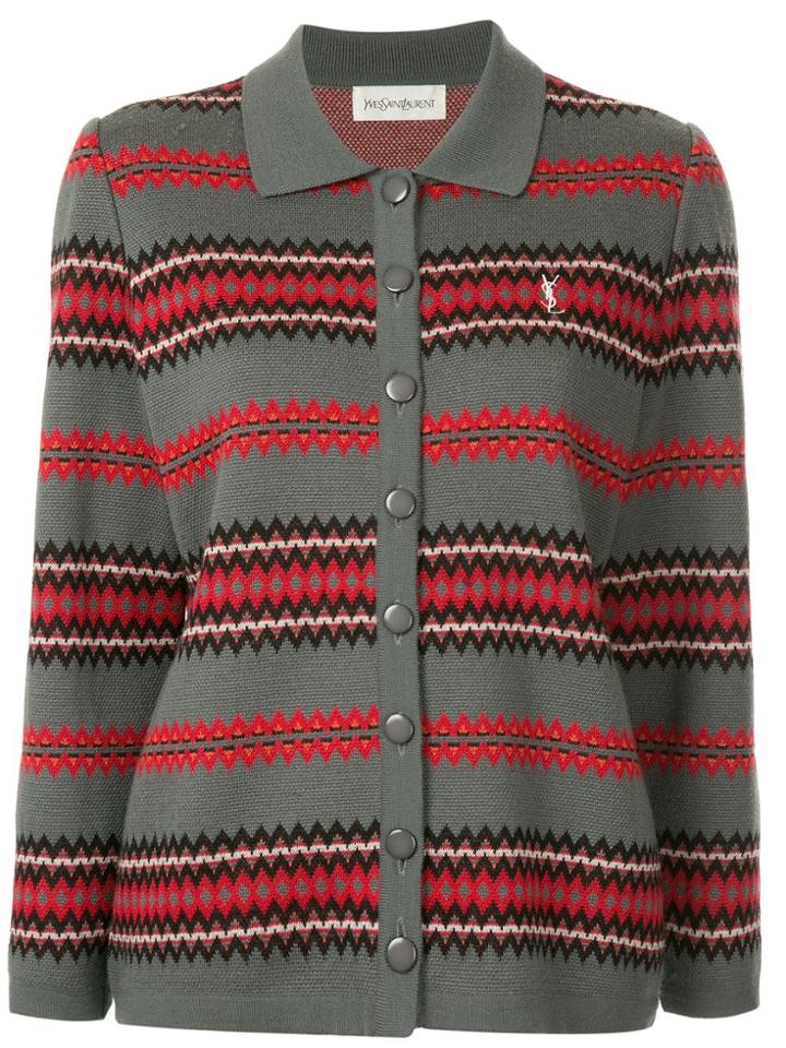 Yves Saint Laurent Vintage Zigzag Pattern Buttoned Cardigan - Grey