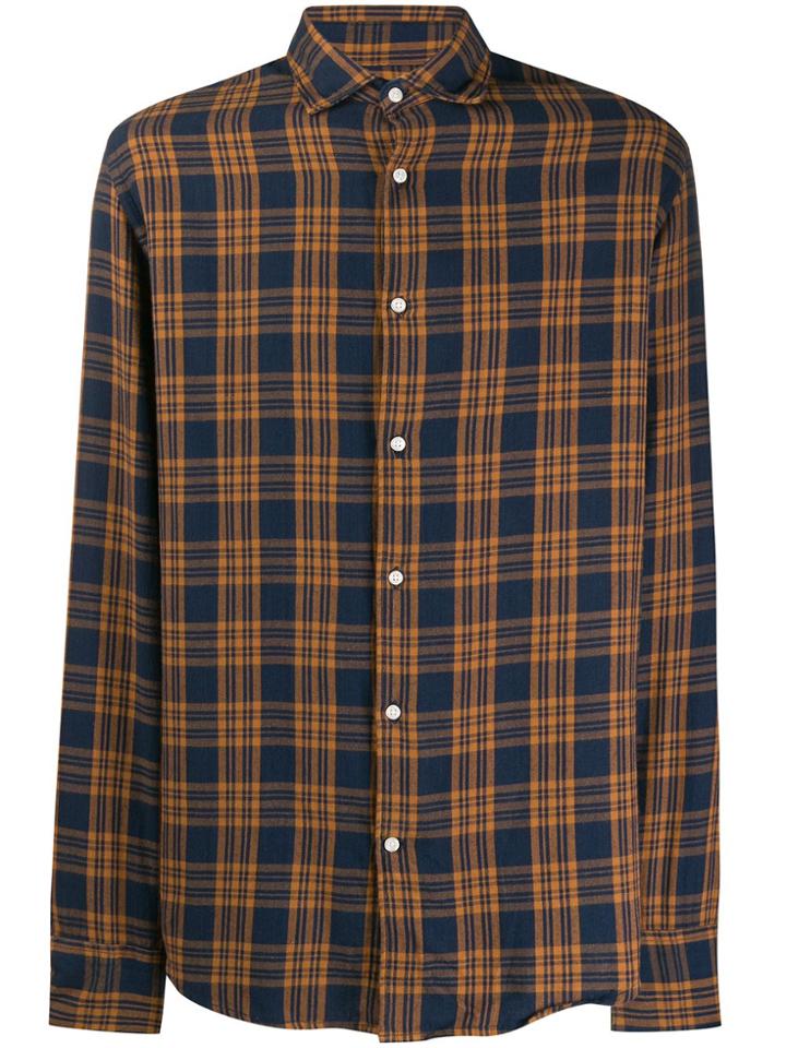 Deperlu Check Print Long Sleeve Shirt - Blue
