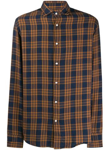 Deperlu Check Print Long Sleeve Shirt - Blue