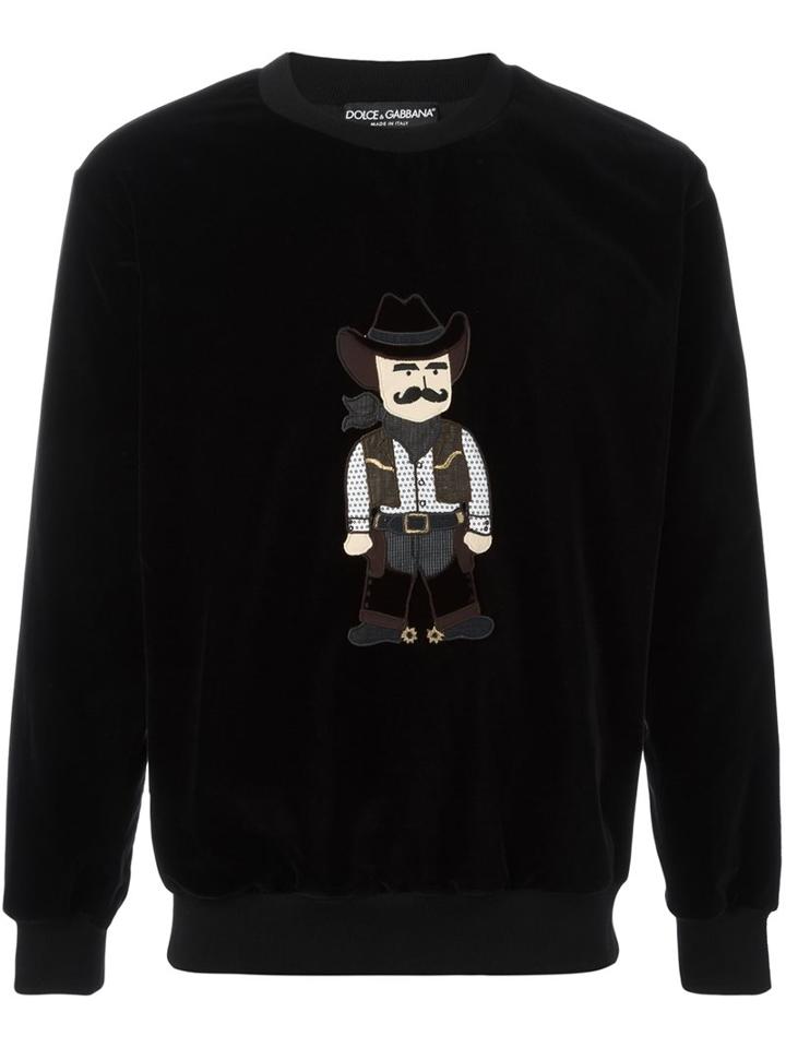 Dolce & Gabbana Cowboy Patch Sweatshirt, Men's, Size: 48, Black, Cotton