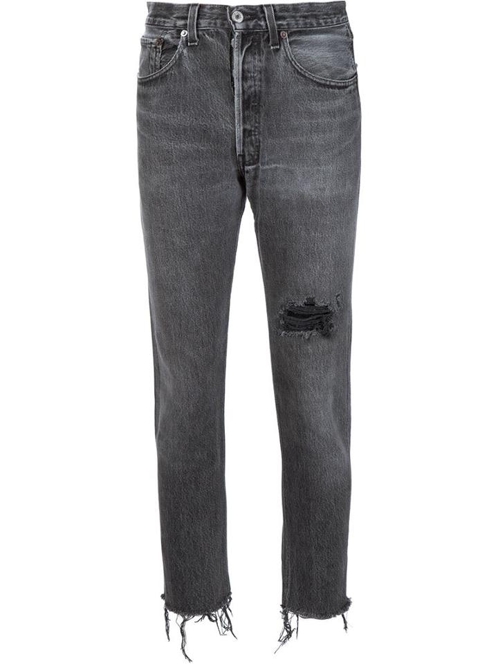 Re/done Distressed Cropped Jeans, Women's, Size: 31, Black, Cotton