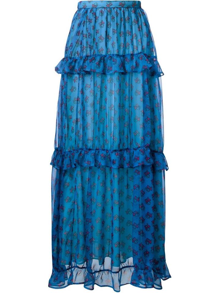 Au Jour Le Jour Printed Flaunced Long Skirt