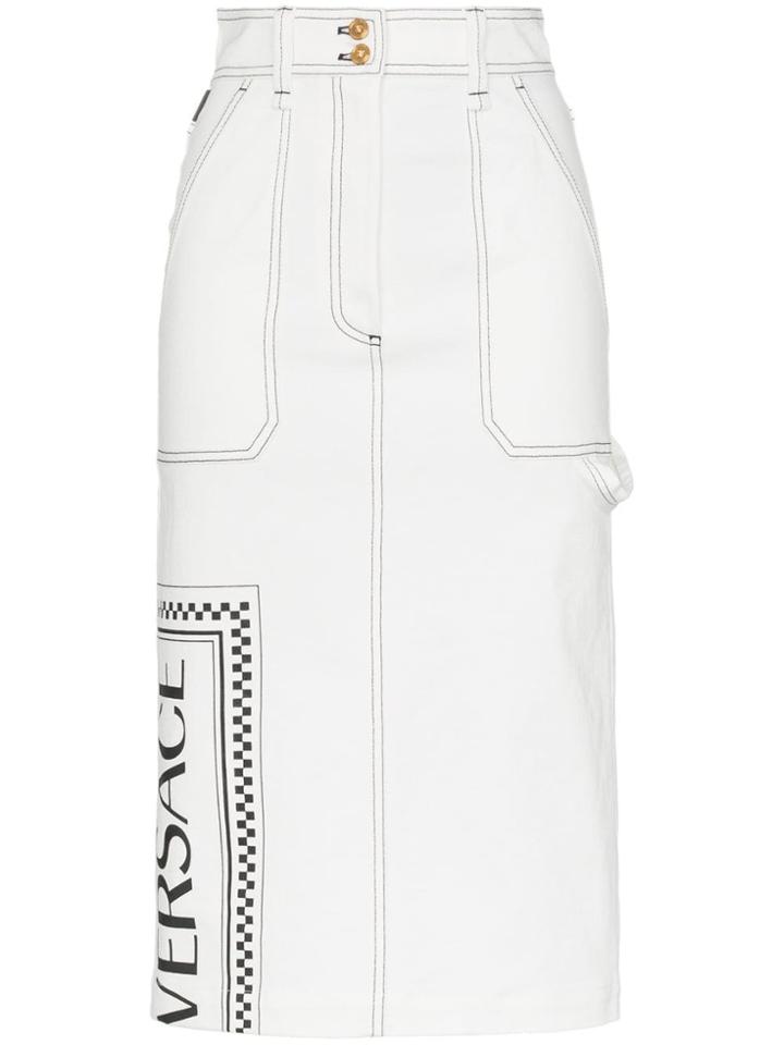 Versace Fitted Logo Print Skirt - White