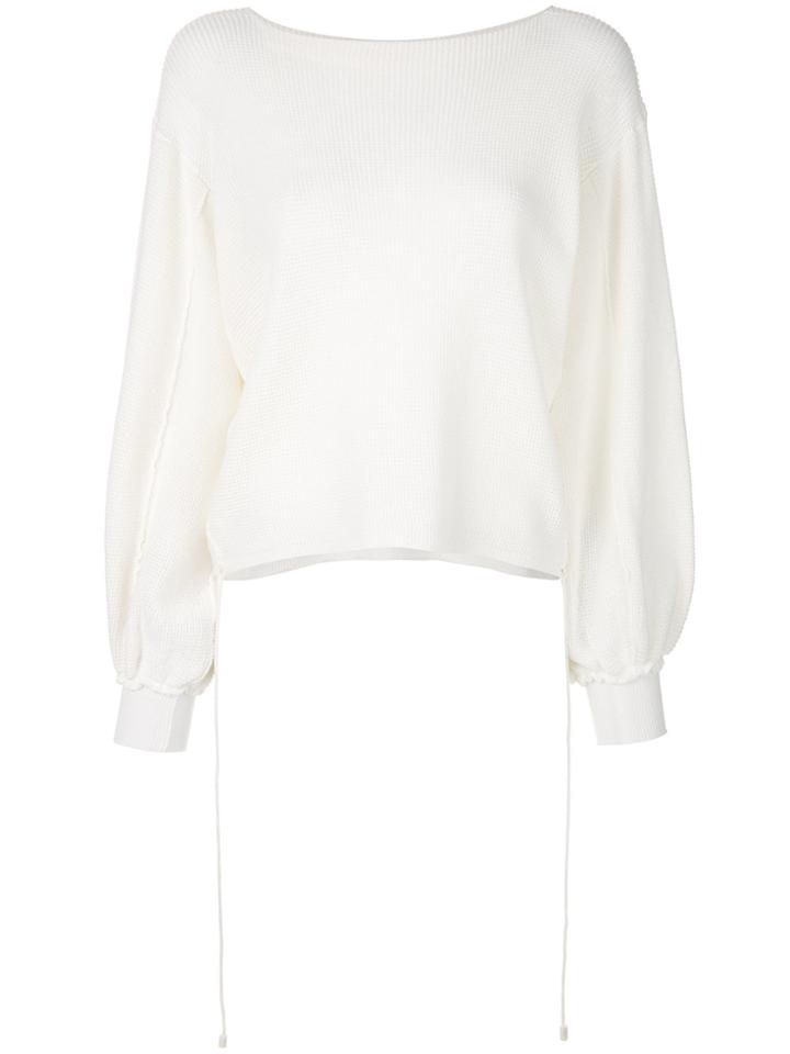Maison Flaneur Waffle Balloon Sleeves Sweater - Blue