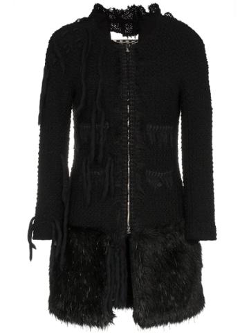 Tiger In The Rain Single Breasted Faux Fur Trimmed Wool Coat - Black