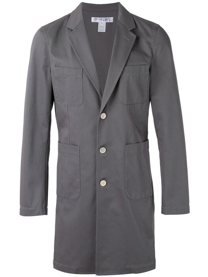 Comme Des Garçons Shirt Boys Multiple Pockets Midi Coat, Men's, Size: Small, Grey, Cotton