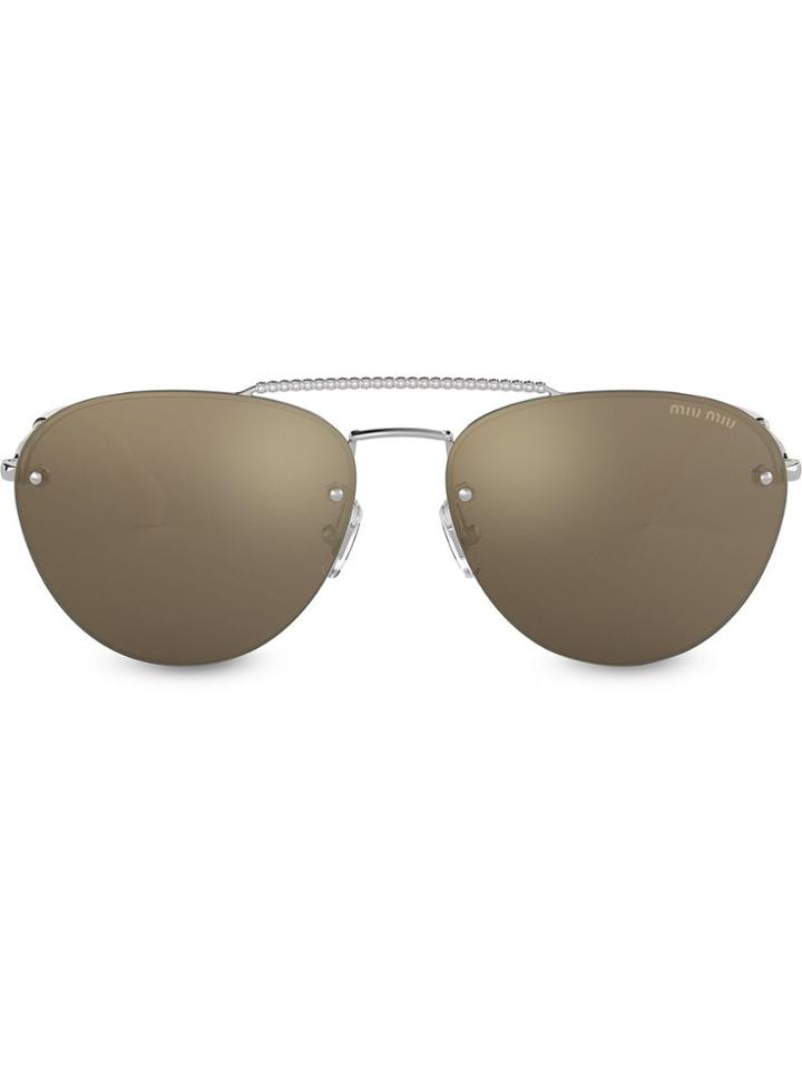 Miu Miu Eyewear Crystal Embellished Sunglasses - Grey