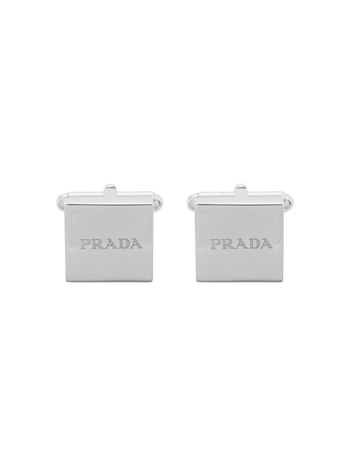 Prada Logo Embossed Square Cufflinks - Metallic