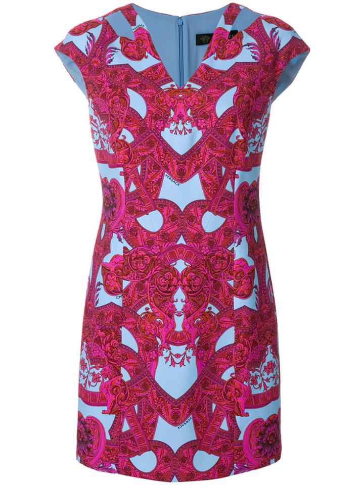 Versace Baroque V-neck Dress - Pink & Purple