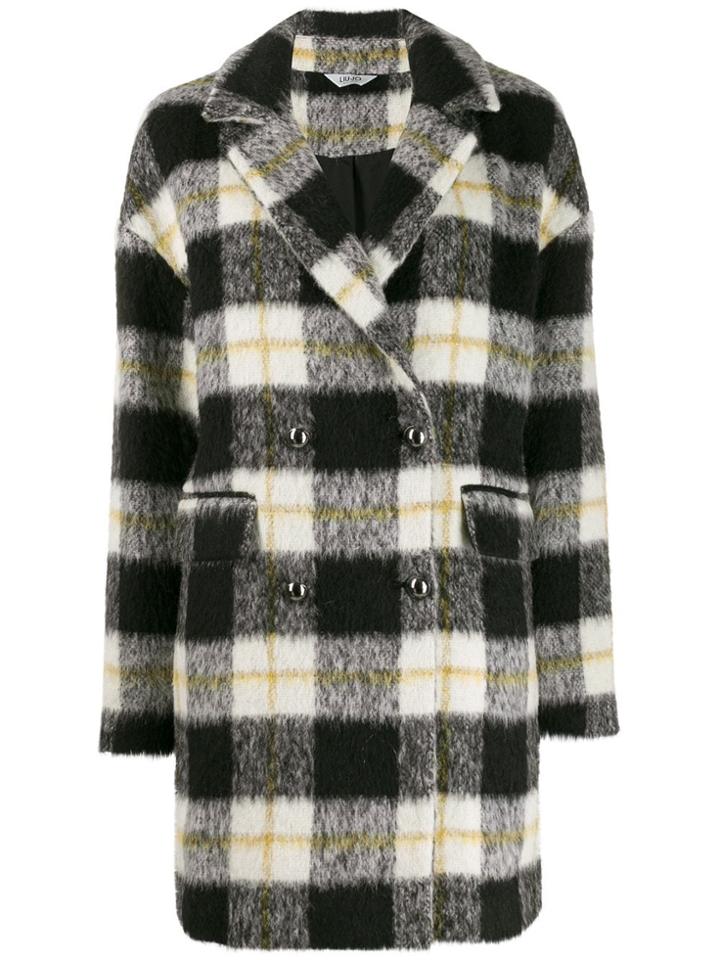 Liu Jo Brushed Double-breasted Tartan Coat - Black