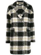 Liu Jo Brushed Double-breasted Tartan Coat - Black