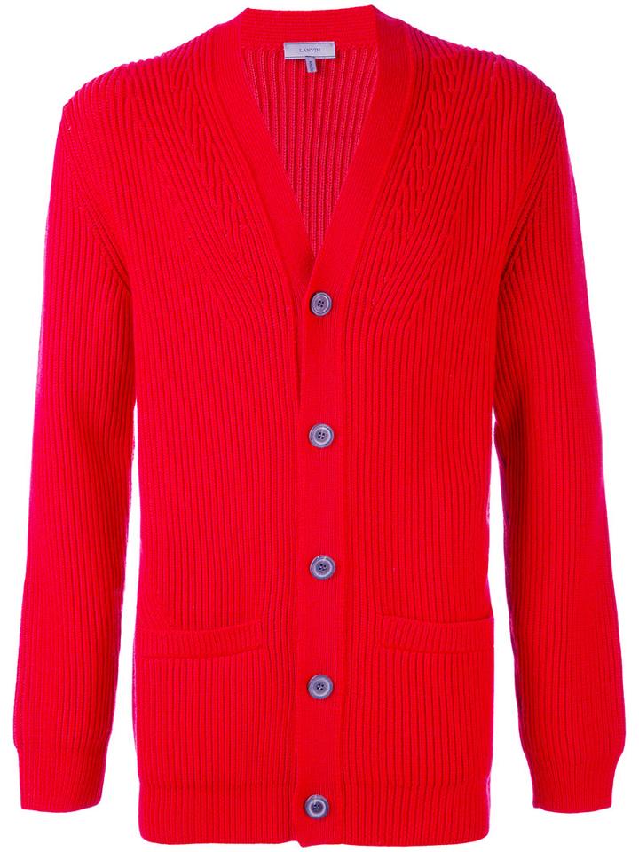 Lanvin - Ribbed Cardigan - Men - Polyamide/wool - Xs, Red, Polyamide/wool