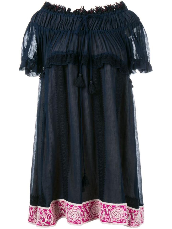 Chloé Off-shoulder Embroidered Dress, Women's, Size: 34, Blue, Cotton/silk