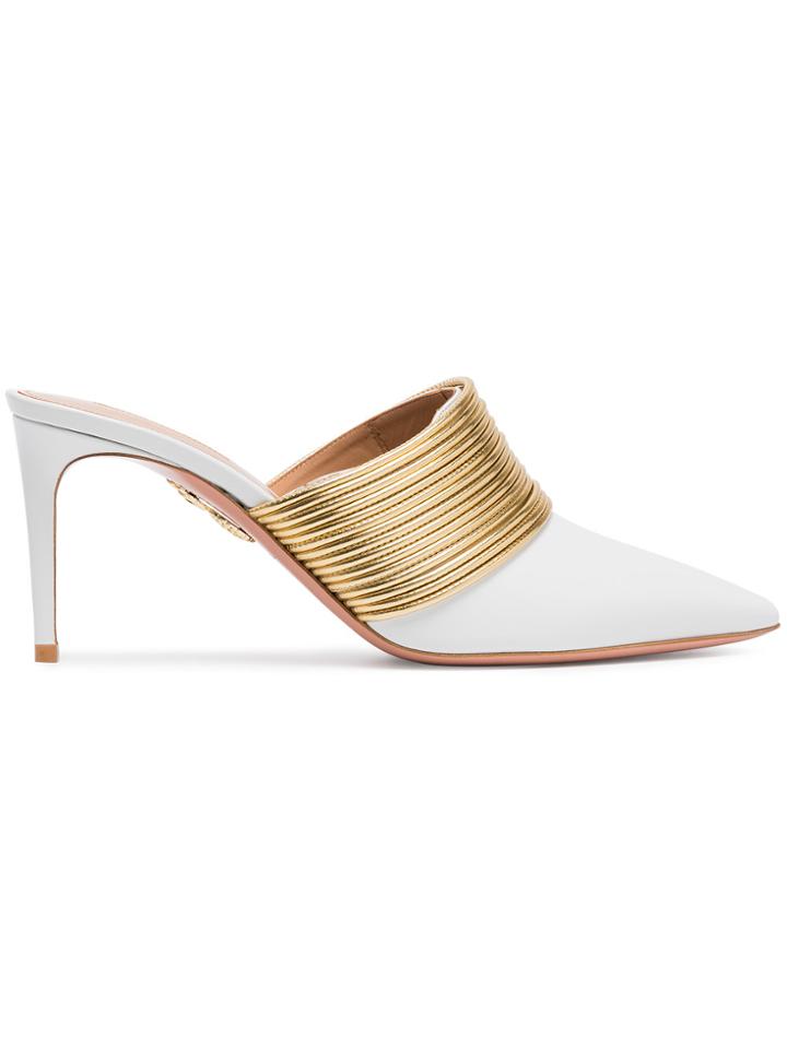 Aquazzura White And Gold Rendez Vous 75 Leather Mules