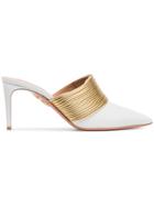 Aquazzura White And Gold Rendez Vous 75 Leather Mules