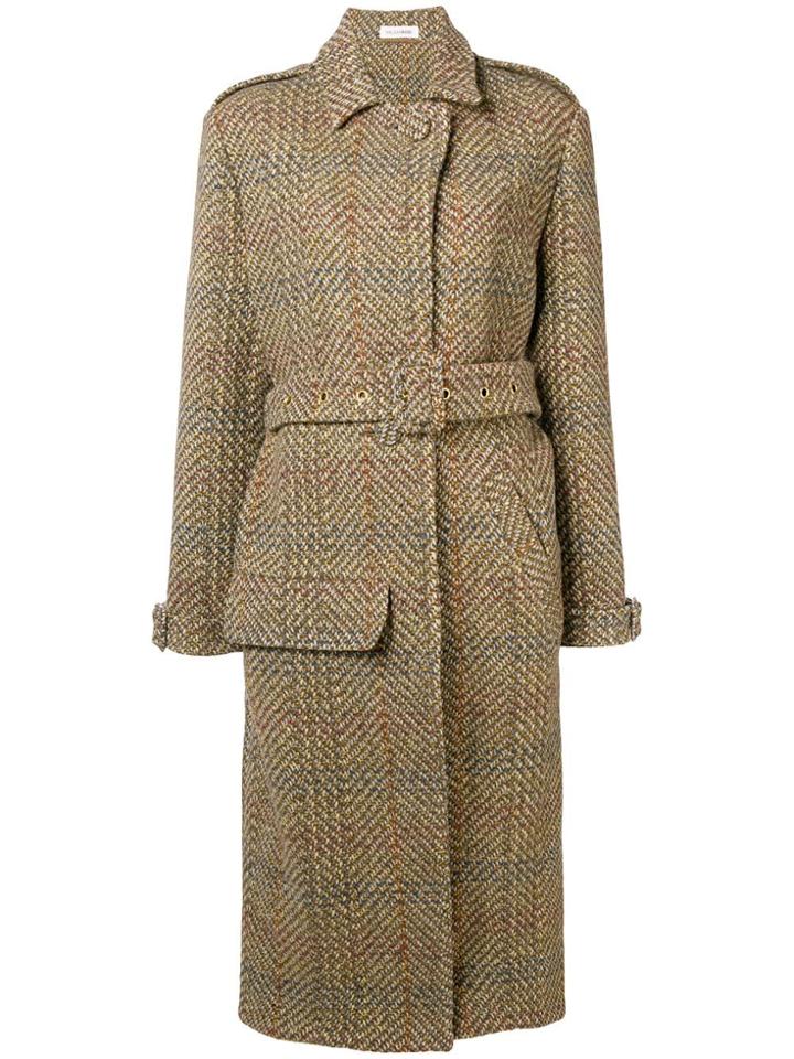Malaika Raiss Belted Tweed Coat - Green
