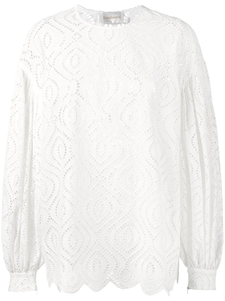 Zimmermann Oversized Crochet Blouse, Size: 3, White, Cotton