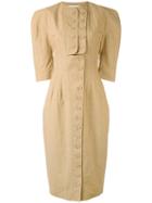 Stella Mccartney - Puff Sleeve Buttoned Dress - Women - Polyamide/cotton/linen/flax - 44, Nude/neutrals, Polyamide/cotton/linen/flax