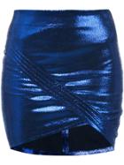 Rta Wrap-around Metallic Leather Mini Skirt - Blue