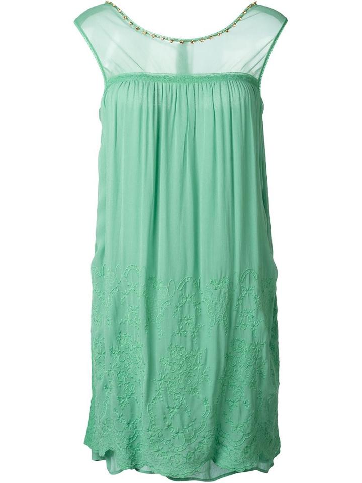 Twin-set Sheer Panel Shift Dress, Women's, Size: Xs, Green, Polyamide/viscose