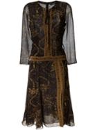 Barbara Bui Floral Paisley Print Midi Dress, Women's, Size: 36, Black, Silk