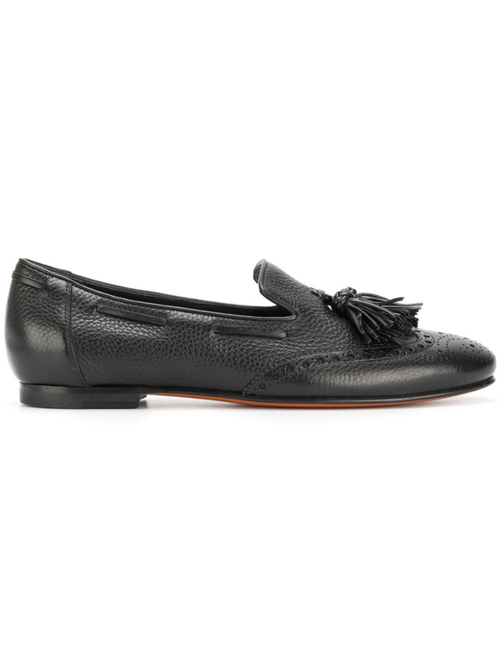 Santoni Brogue Tassle Loafers - Black