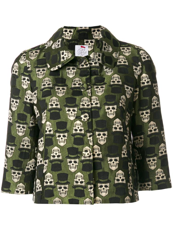 Ultràchic Cropped Skull Print Jacket - Green