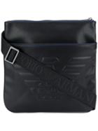 Emporio Armani Faux Leather Embossed Logo Messenger Bag - Black