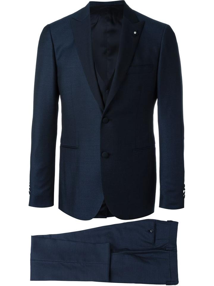 Lardini Three Piece Suit, Men's, Size: 48, Blue, Silk/cotton/viscose/wool