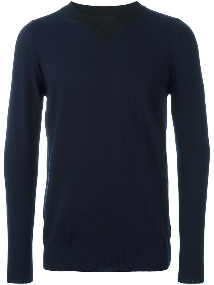 Sacai Twin Crew Neck Jumper, Men's, Size: 4, Blue, Cotton/cashmere