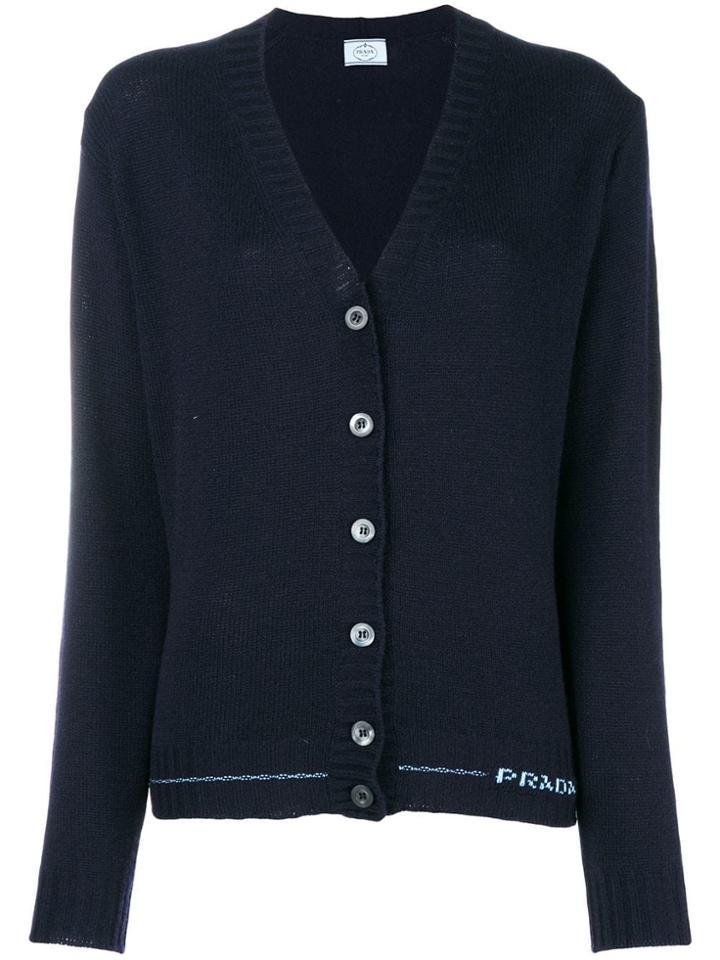 Prada Cashmere Logo Knit Cardigan - Blue