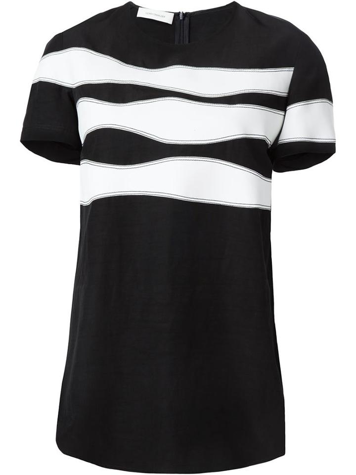 Cédric Charlier White Straps T-shirt, Women's, Size: 42, Black, Rayon/linen/flax