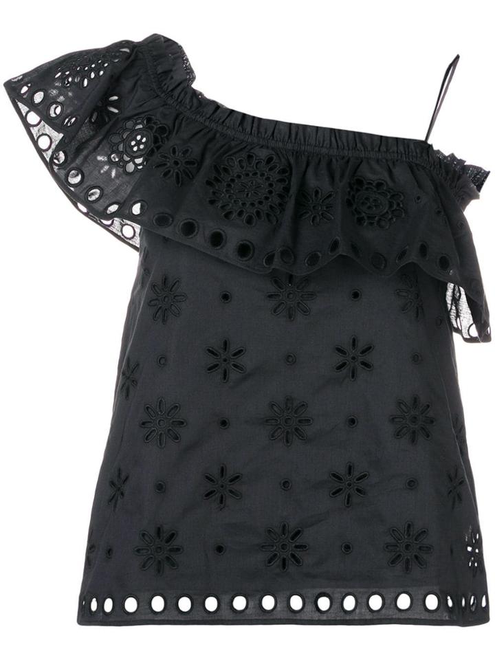 Red Valentino One-shoulder Embroidered Blouse - Black