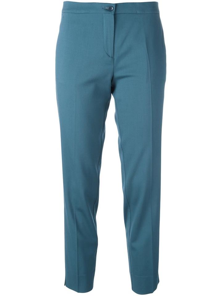 Etro Cropped Trousers, Women's, Size: 44, Blue, Spandex/elastane/wool