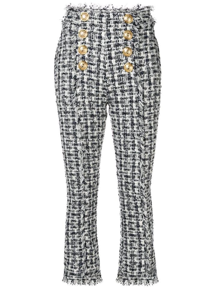 Balmain High-waisted Tweed Trousers - Blue