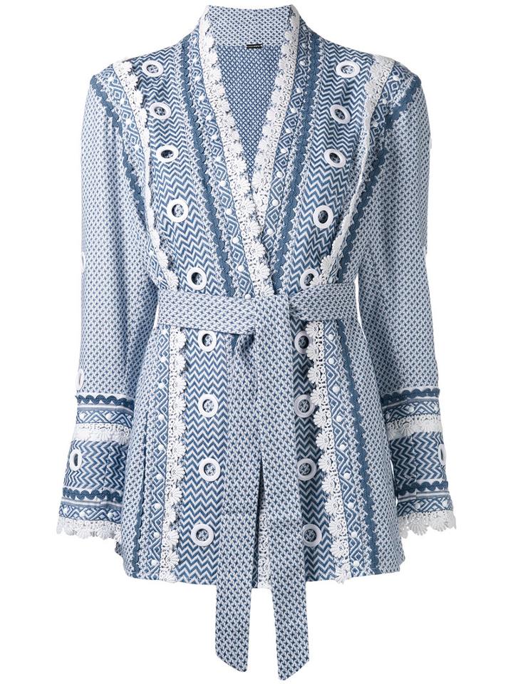 Dodo Bar Or Patterned Waist-tie Blazer, Women's, Size: Small, Blue, Cotton