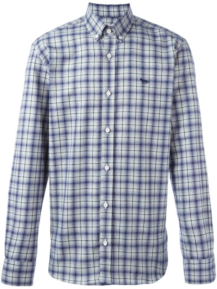 Maison Kitsuné Plaid Button Down Shirt, Men's, Size: 42, Blue, Cotton