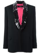 Dsquared2 Sequin Layer Lapel Blazer, Women's, Size: 42, Black, Viscose/polyester/spandex/elastane