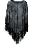 Valentino Fringed Knit Poncho, Women's, Size: S, Black, Silk/polyamide/spandex/elastane