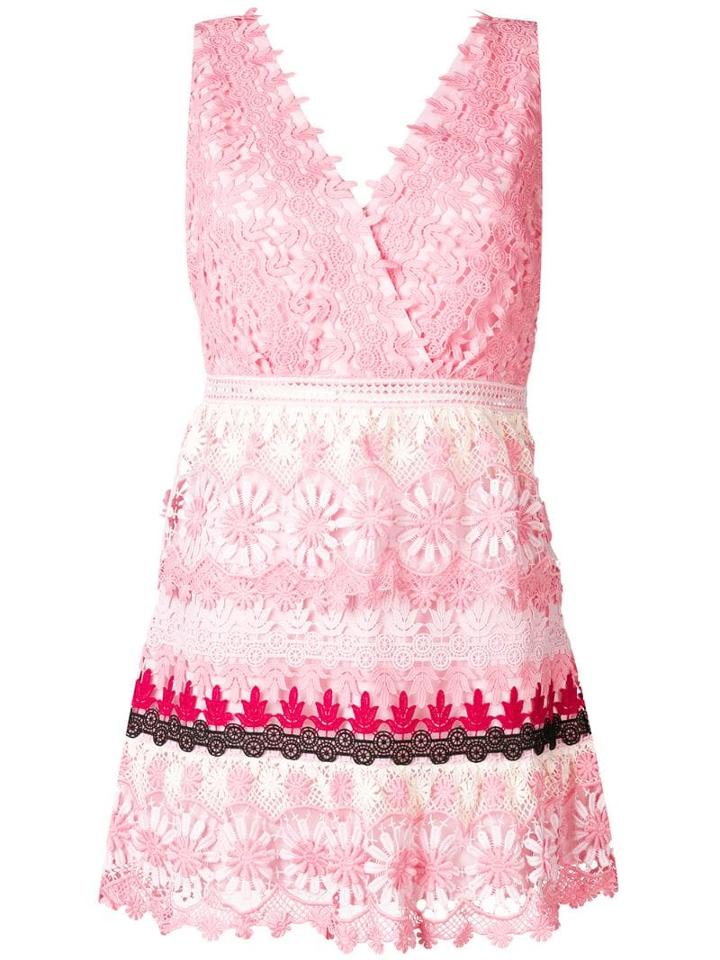 Self-portrait Striped Floral Guipure Dress - Pink