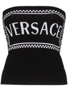 Versace Strapless Logo Check Intarsia Bandeau Top - Black